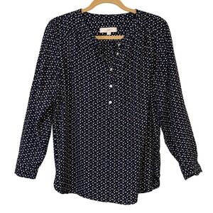 Loft Blouse Size L Navy White Printed Long Sleeve Casual Work Top